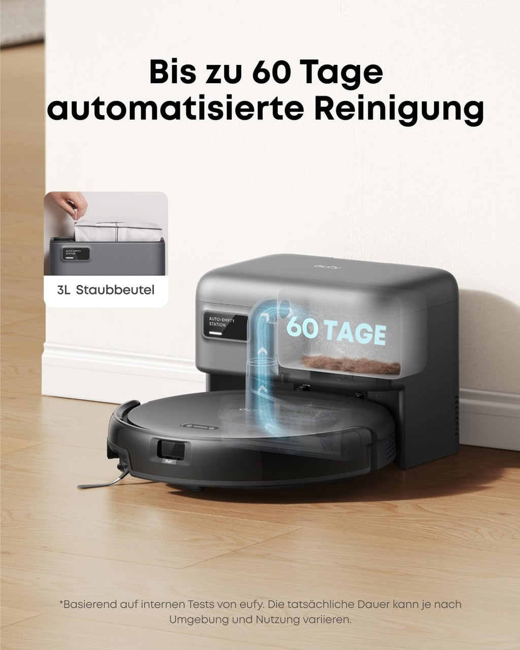 eufy C10 Saugroboter mit Absaugstation, 4.000 Pa, 7,3 cm ultraflach, ausfahrbare Seitenbürste, 3L Staubbeutel
