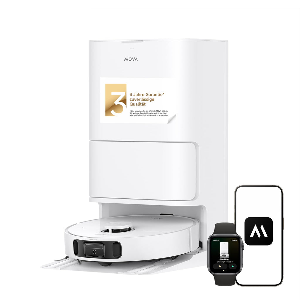 Mova E40 Ultra Saugroboter mit Wischfunktion, 19.000Pa, Absaugstation, MaxiReach-Wischmopp, 80ml Tank