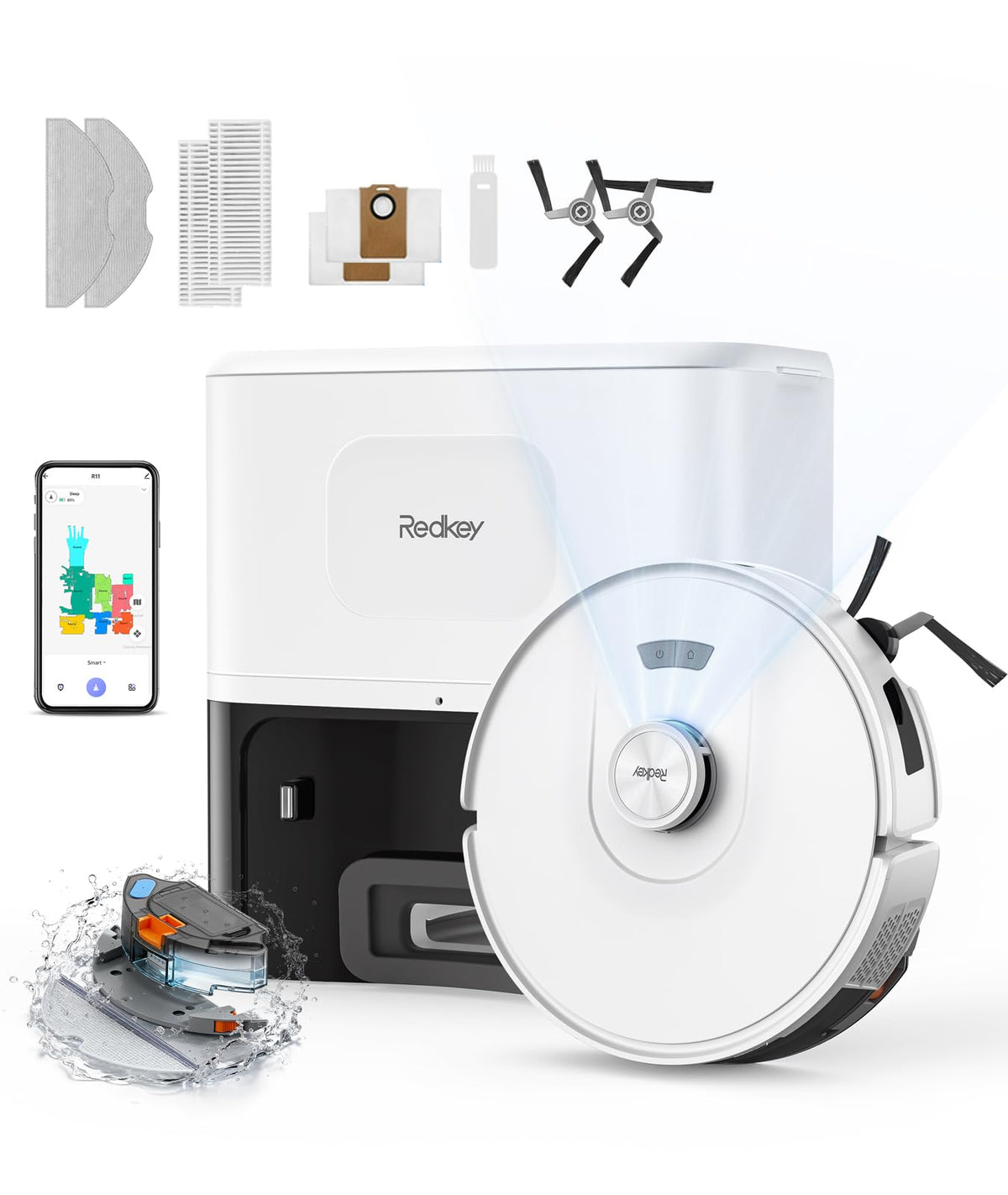 Redkey D8 Saugroboter 25000Pa Wischfunktion Absaugstation 4L Anti-Haar LiDAR Roboterstaubsauger Tierhaare