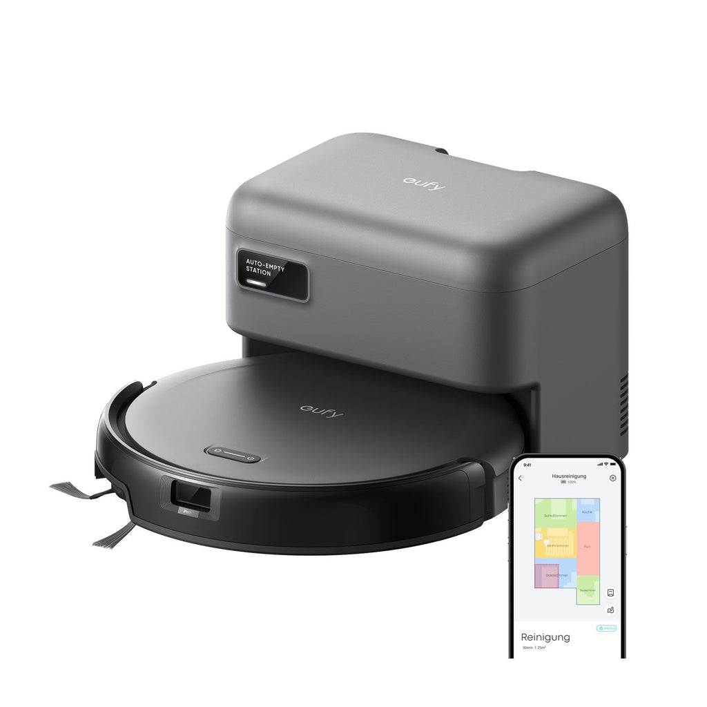 eufy C10 Saugroboter mit Absaugstation, 4.000 Pa, 7,3 cm ultraflach, ausfahrbare Seitenbürste, 3L Staubbeutel