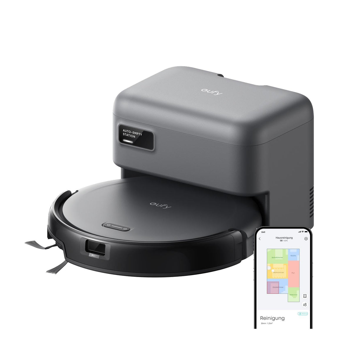 eufy C10 Saugroboter mit Absaugstation, 4.000 Pa, 7,3 cm ultraflach, ausfahrbare Seitenbürste, 3L Staubbeutel