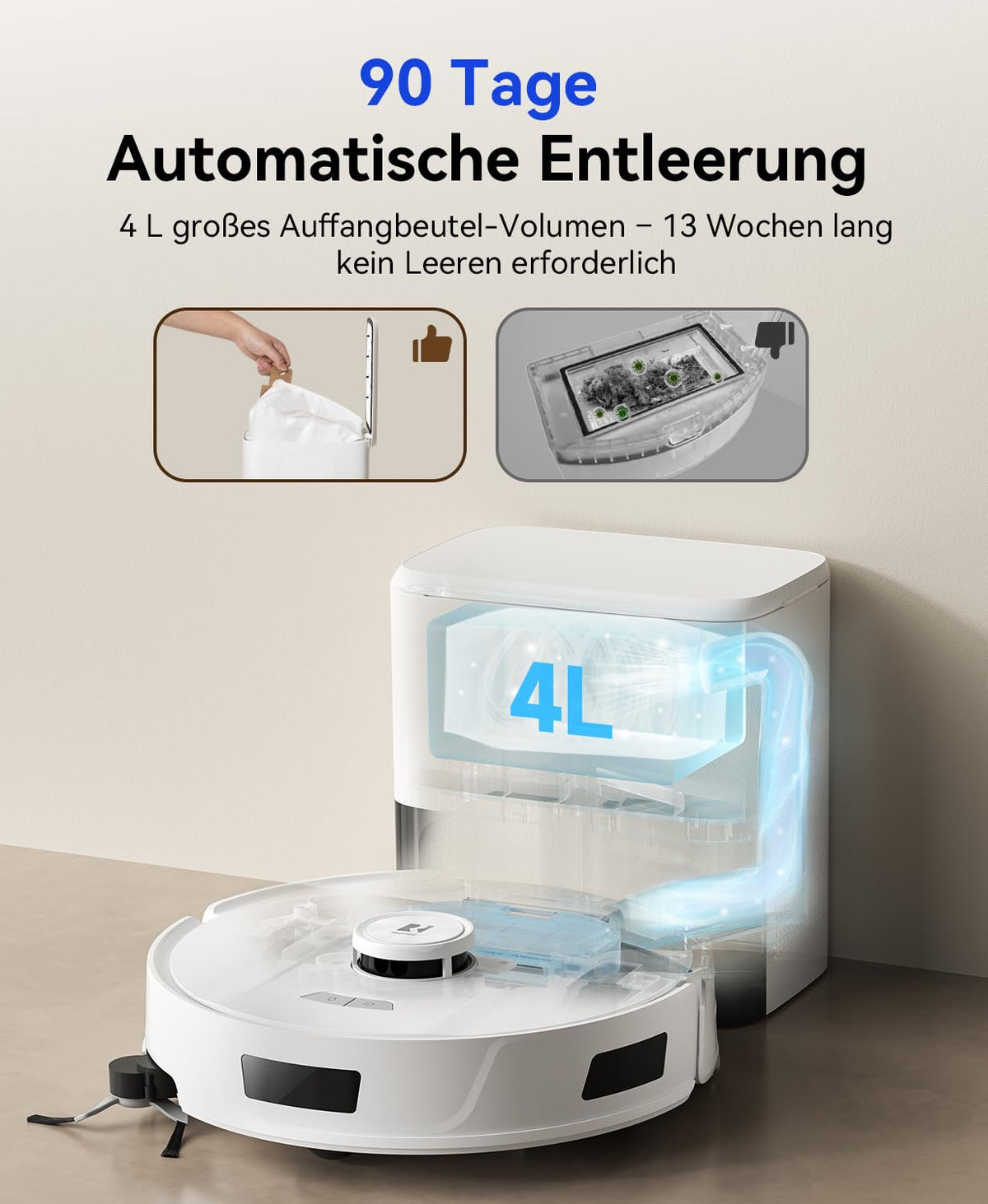 Redkey D8 Saugroboter 25000Pa Wischfunktion Absaugstation 4L Anti-Haar LiDAR Roboterstaubsauger Tierhaare