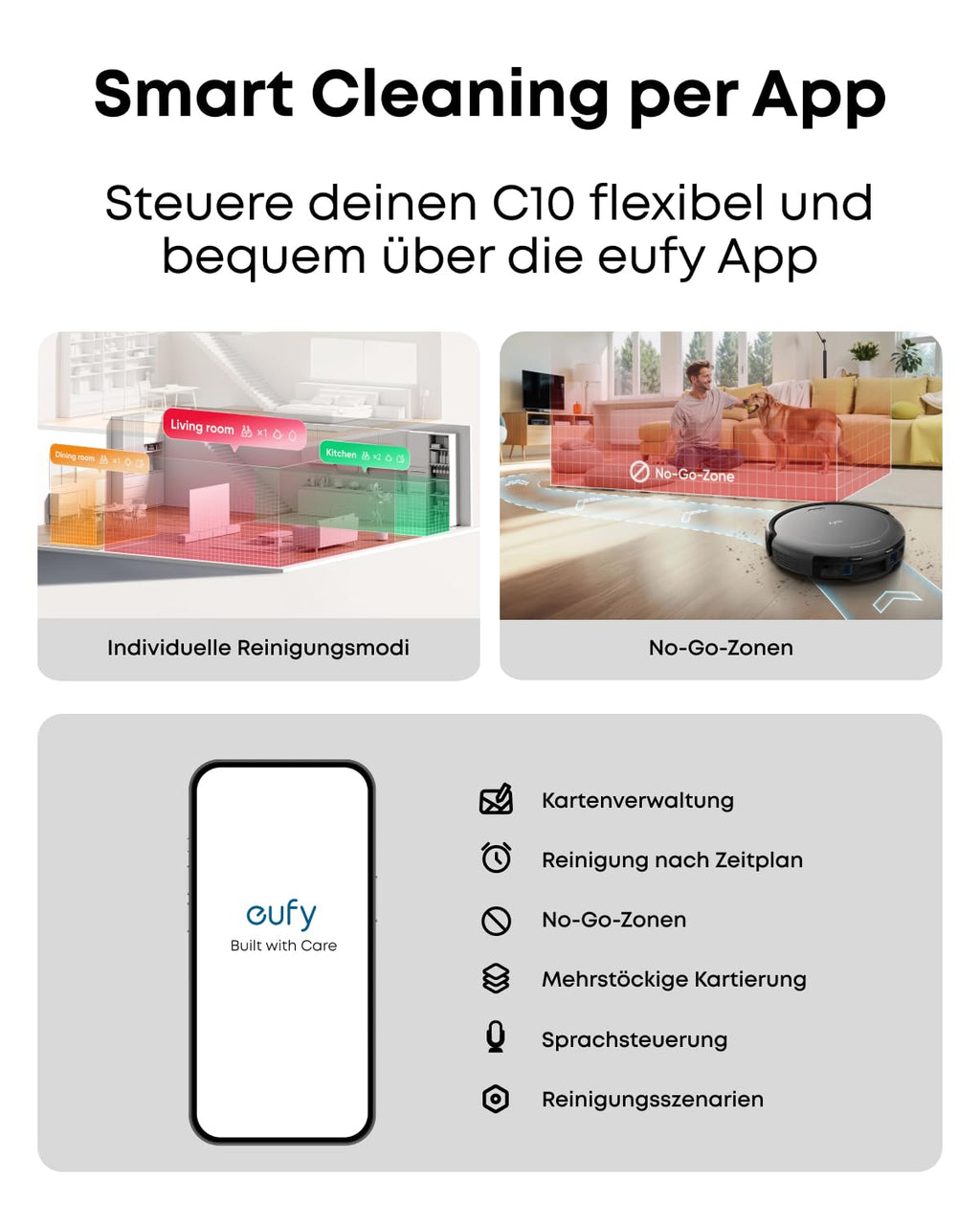 eufy C10 Saugroboter mit Absaugstation, 4.000 Pa, 7,3 cm ultraflach, ausfahrbare Seitenbürste, 3L Staubbeutel