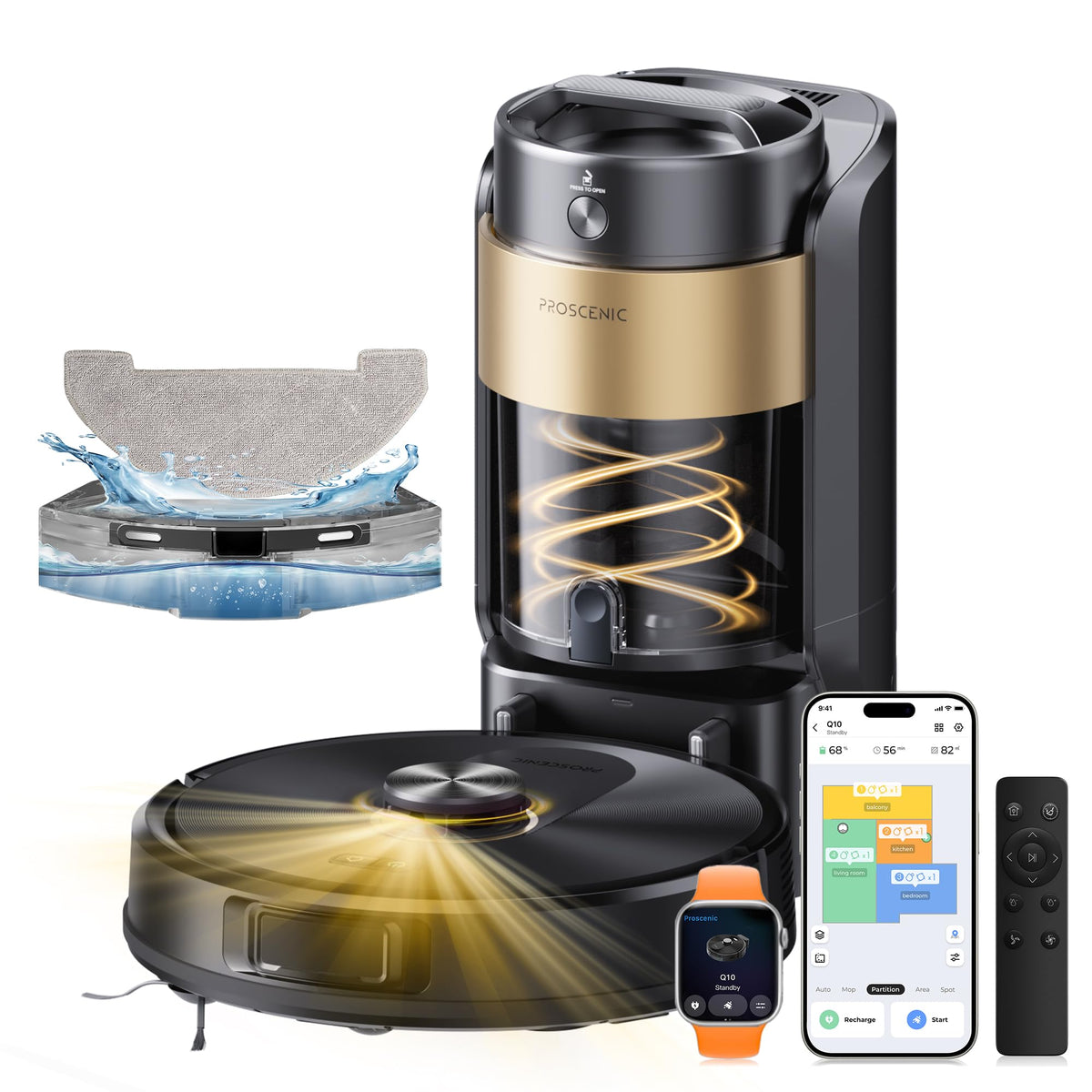Proscenic Q20Plus Saugroboter mit Wischfunktion 10000Pa Absaugstation beutellos LiDAR Navigation Tierhaare