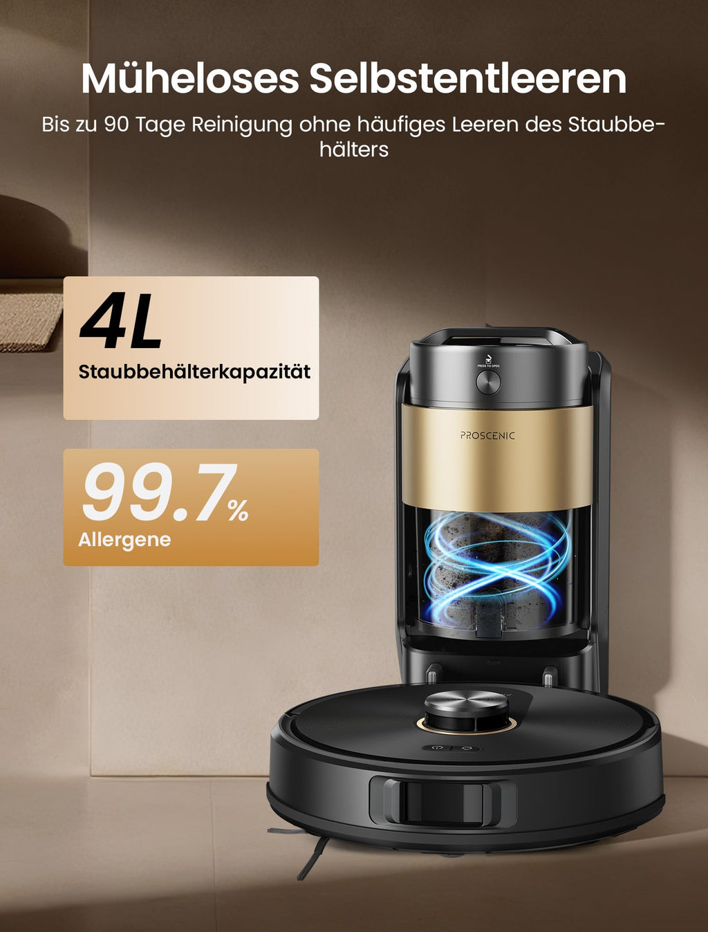 Proscenic Q20Plus Saugroboter mit Wischfunktion 10000Pa Absaugstation beutellos LiDAR Navigation Tierhaare