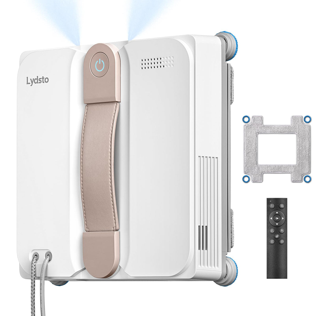 Lydsto WL07Max Fensterputzroboter mit Sprühfunktion kompakt, Vier Ultraschall Wasserdüsen, Eckenreinigung,8000Pa Elektrischer Fensterputzer 110ML Tank, 4 Reinigungsmodi (Weiß)