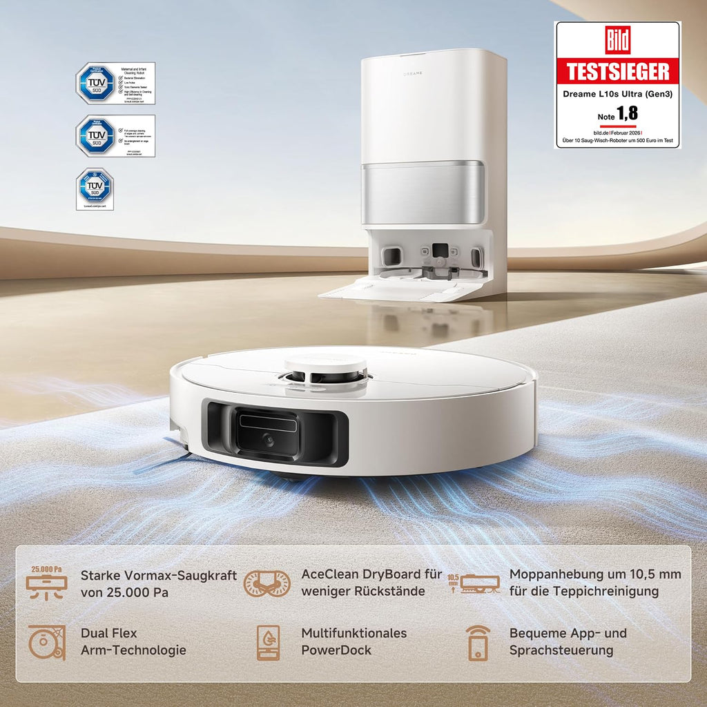 DREAME L10s Ultra Gen 3 Kit Saugroboter 25.000 Pa, Wischfunktion, All-in-One-Station, ausfahrbare Bürsten