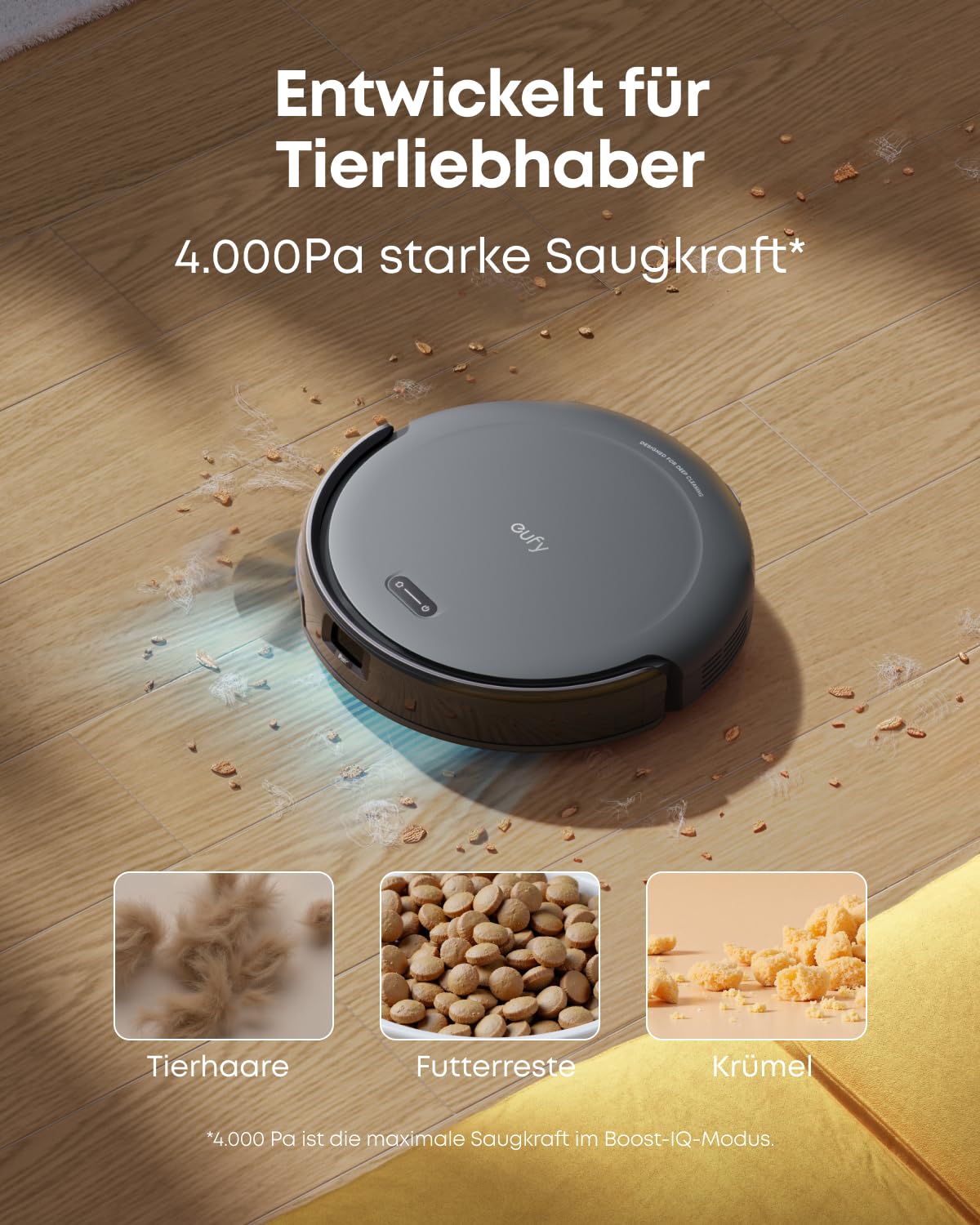 eufy C10 Saugroboter mit Absaugstation, 4.000 Pa, 7,3 cm ultraflach, ausfahrbare Seitenbürste, 3L Staubbeutel