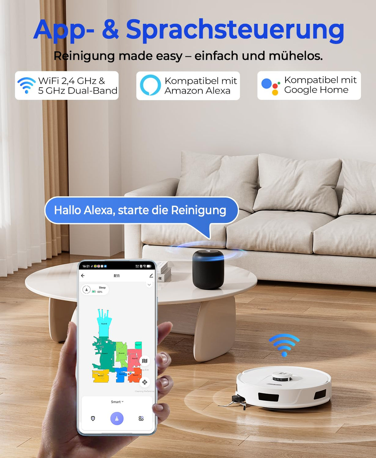 Redkey D8 Saugroboter 25000Pa Wischfunktion Absaugstation 4L Anti-Haar LiDAR Roboterstaubsauger Tierhaare