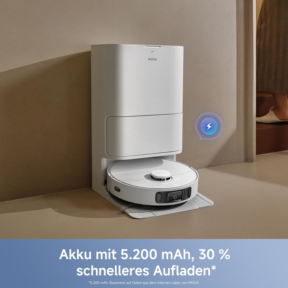 Mova E40 Ultra Saugroboter mit Wischfunktion, 19.000Pa, Absaugstation, MaxiReach-Wischmopp, 80ml Tank