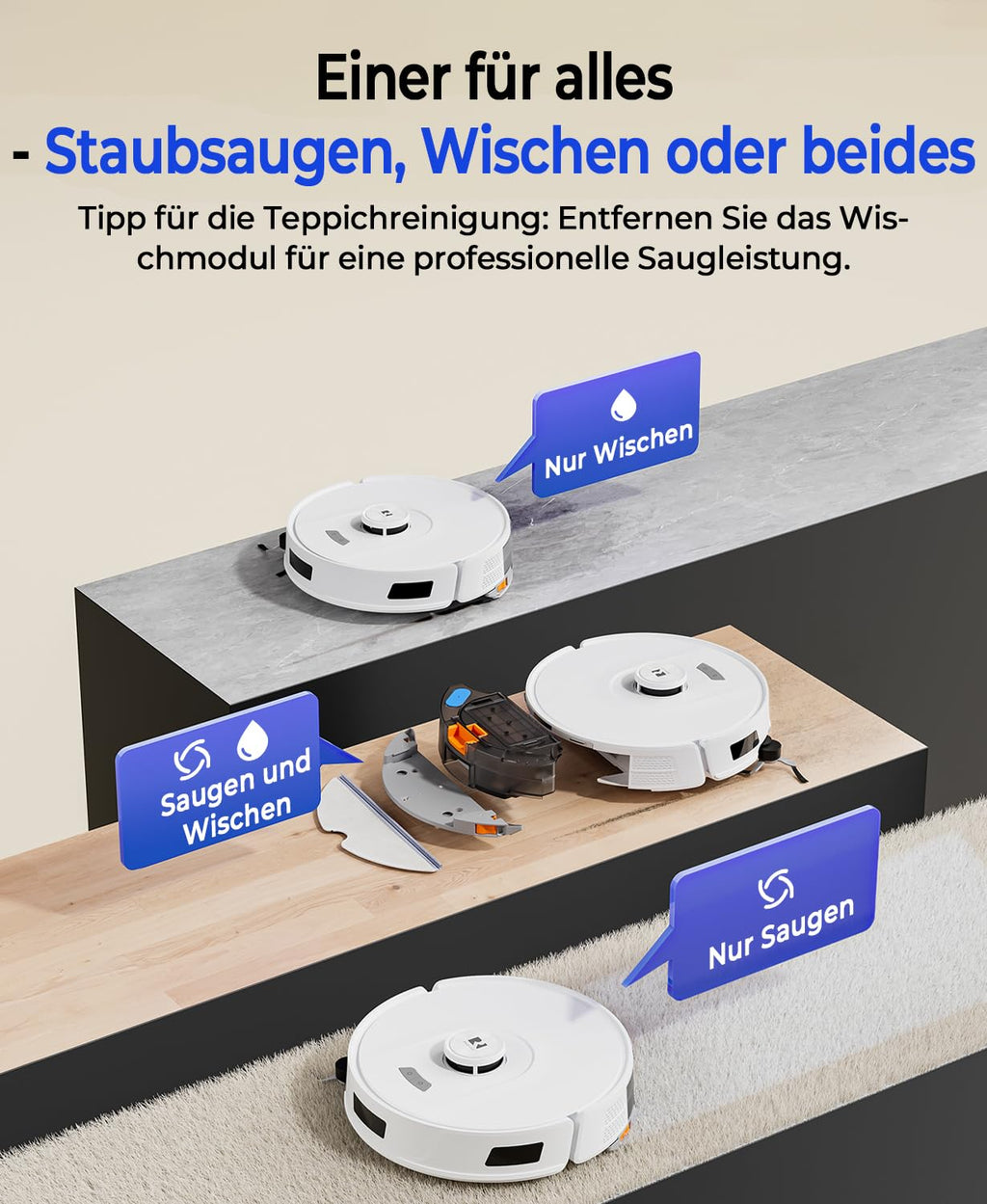 Redkey D8 Saugroboter 25000Pa Wischfunktion Absaugstation 4L Anti-Haar LiDAR Roboterstaubsauger Tierhaare