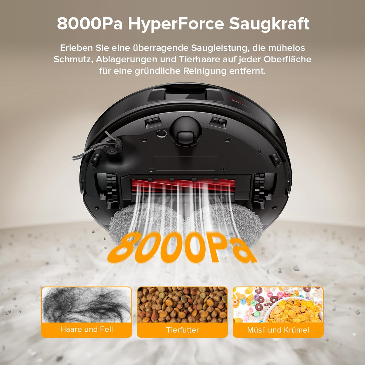 roborock Qrevo Saugroboter mit Wischfunktion, 8000Pa Saugkraft, Absaugstation, Anti-Verfilzung