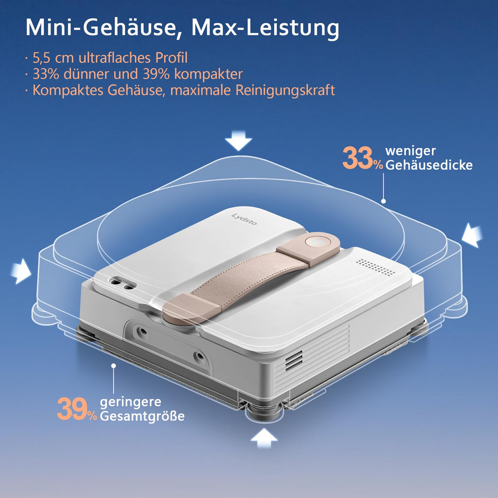 Lydsto WL07Max Fensterputzroboter mit Sprühfunktion kompakt, Vier Ultraschall Wasserdüsen, Eckenreinigung,8000Pa Elektrischer Fensterputzer 110ML Tank, 4 Reinigungsmodi (Weiß)