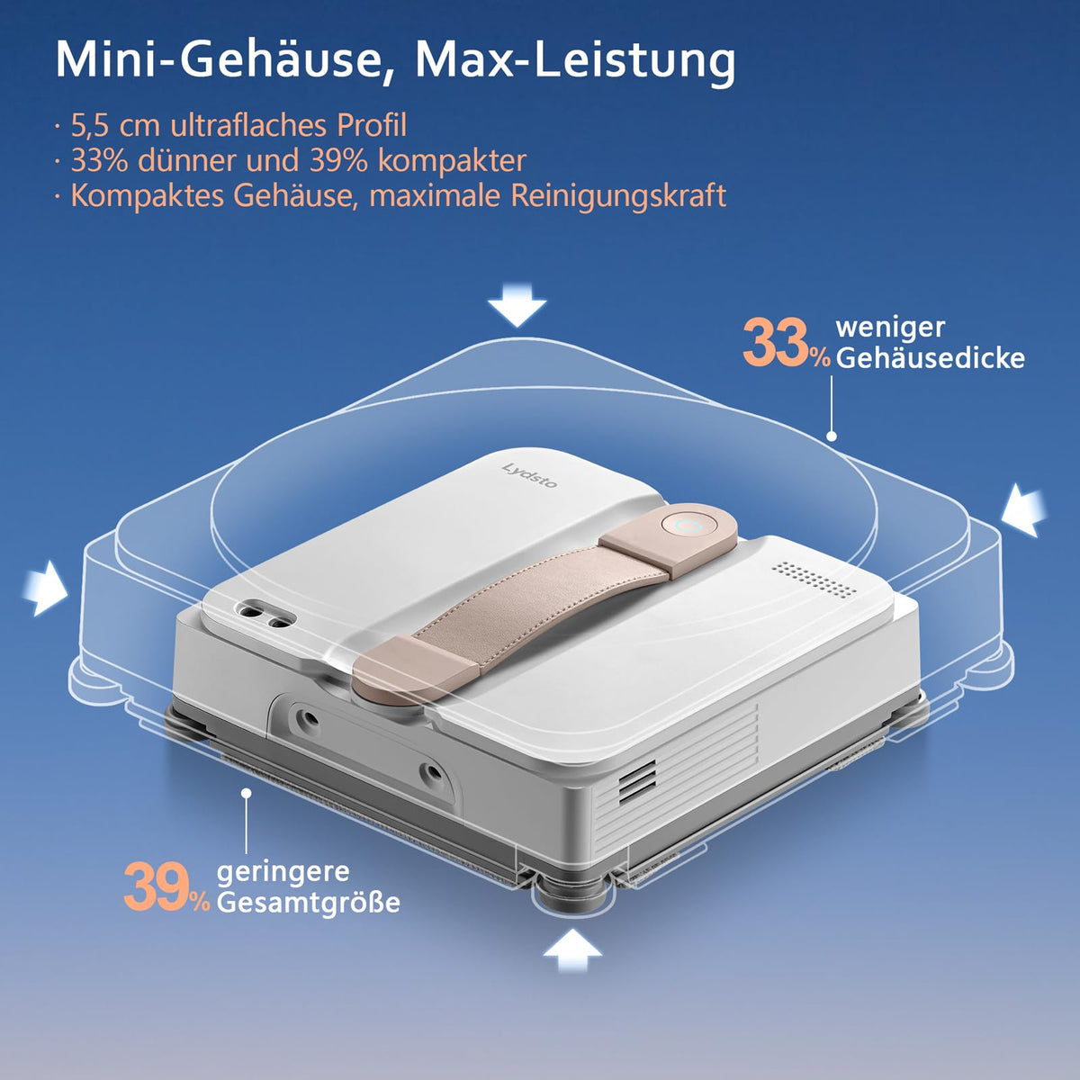 Lydsto WL07Max Fensterputzroboter mit Sprühfunktion kompakt, Vier Ultraschall Wasserdüsen, Eckenreinigung,8000Pa Elektrischer Fensterputzer 110ML Tank, 4 Reinigungsmodi (Weiß)