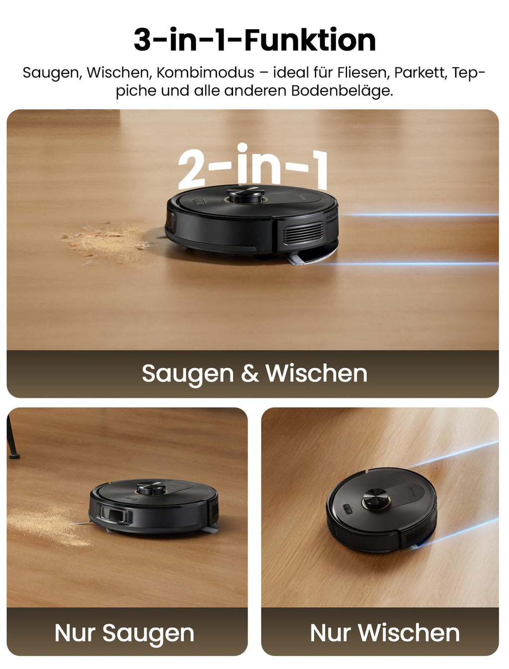Proscenic Q20Plus Saugroboter mit Wischfunktion 10000Pa Absaugstation beutellos LiDAR Navigation Tierhaare