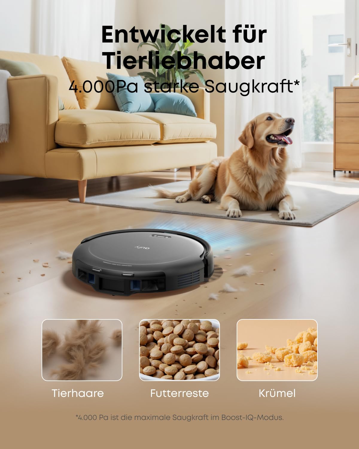 eufy C10 Saugroboter mit Absaugstation, 4.000 Pa, 7,3 cm ultraflach, ausfahrbare Seitenbürste, 3L Staubbeutel