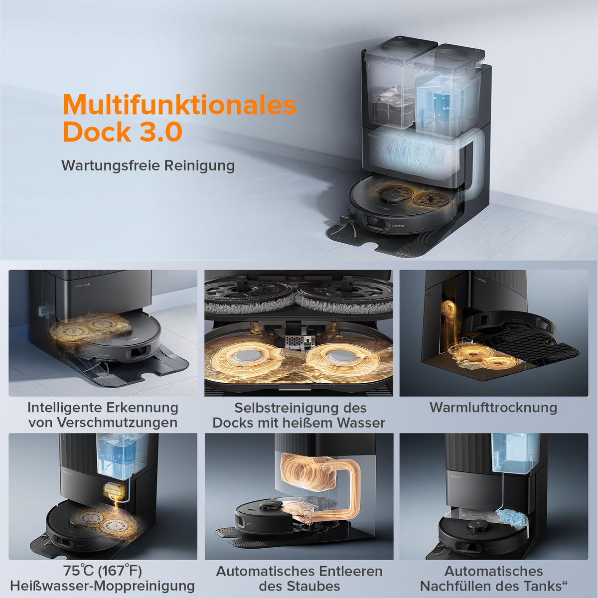 roborock Qrevo Edge S5A Saugroboter mit Wischfunktion, 18.500Pa, FlexiArm Kantenreinigung, 75°C Heißwasser