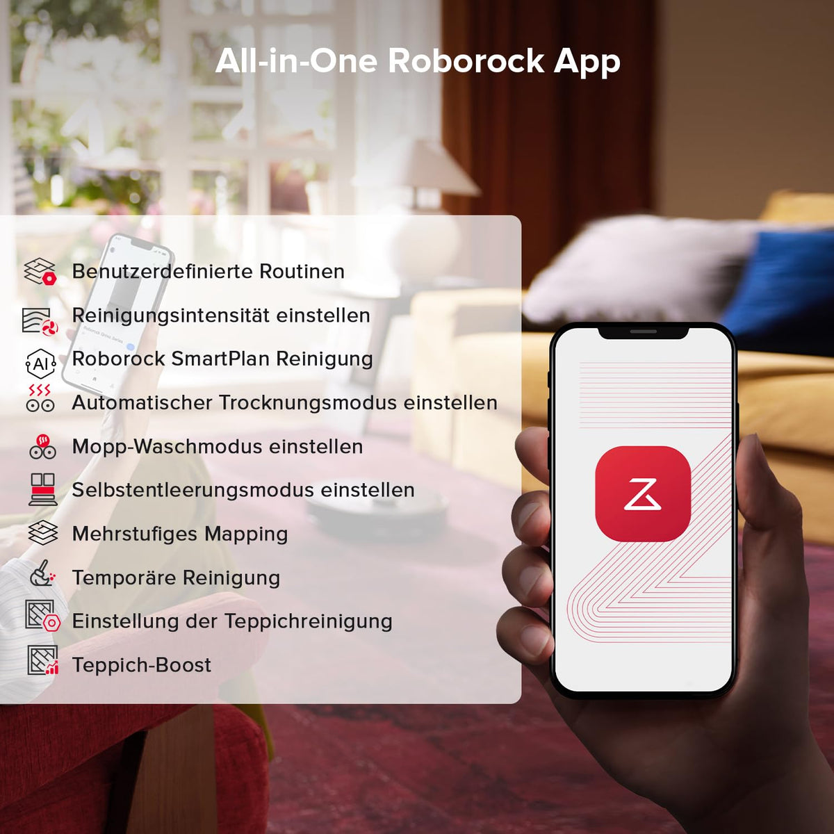 roborock Qrevo S5V Saugroboter mit Wischfunktion 12.000 Pa Zero-Tangle FlexiArm Warmlufttrocknung