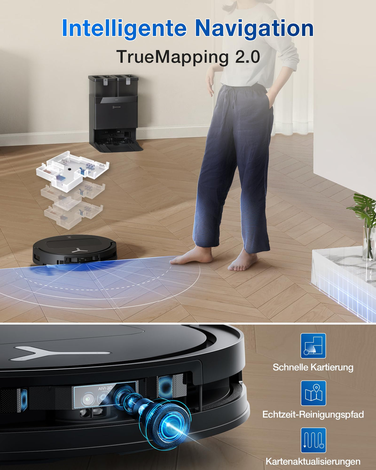 ECOVACS DEEBOT T50 PRO Omni Gen2 Saugroboter, 18.500Pa, ausfahrbare Kantenbürste, ZeroTangle 2.0