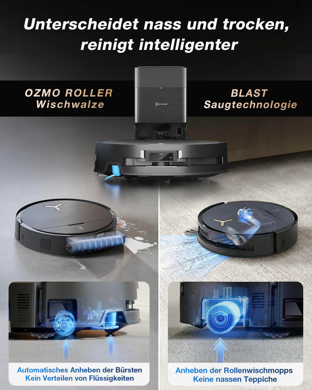 ECOVACS DEEBOT X9 PRO Omni Saugroboter mit Wischfunktion, 16.600 Pa, Absaugstation, Heißwasser-Moppwäsche