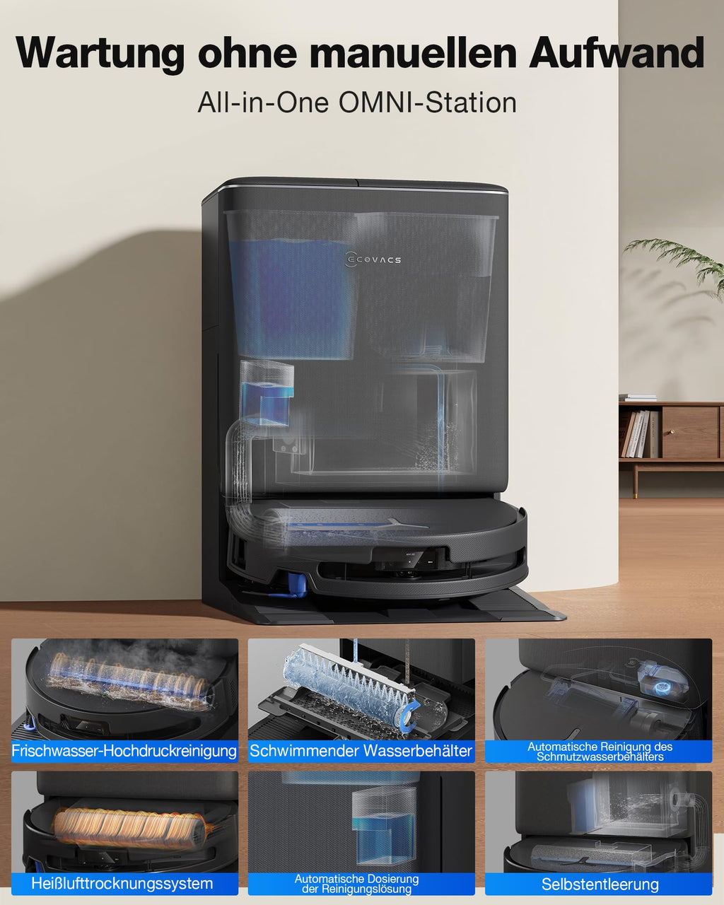 ECOVACS DEEBOT T90 PRO Omni Saugroboter 30.000 Pa OZMO Roller 3.0 PowerBoost Schnellladen