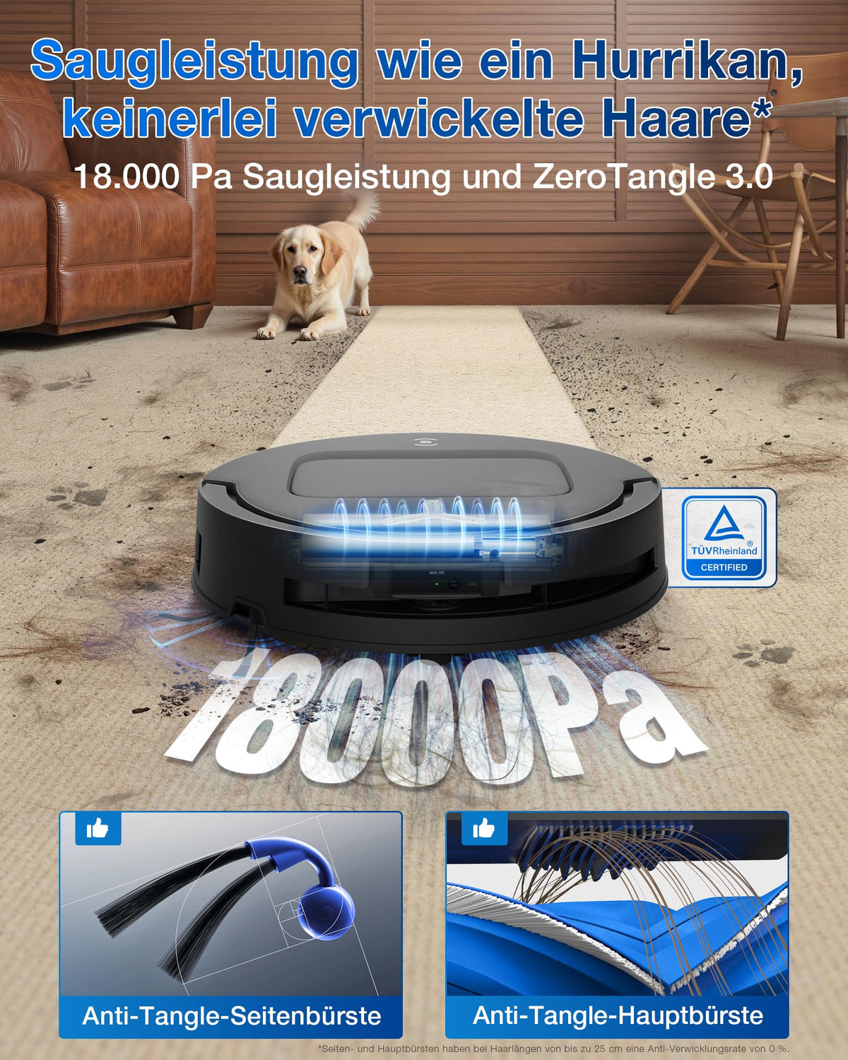ECOVACS DEEBOT T80 Omni Saugroboter mit Wischfunktion 18.000 Pa ZeroTangle 3.0 OZMO Roller