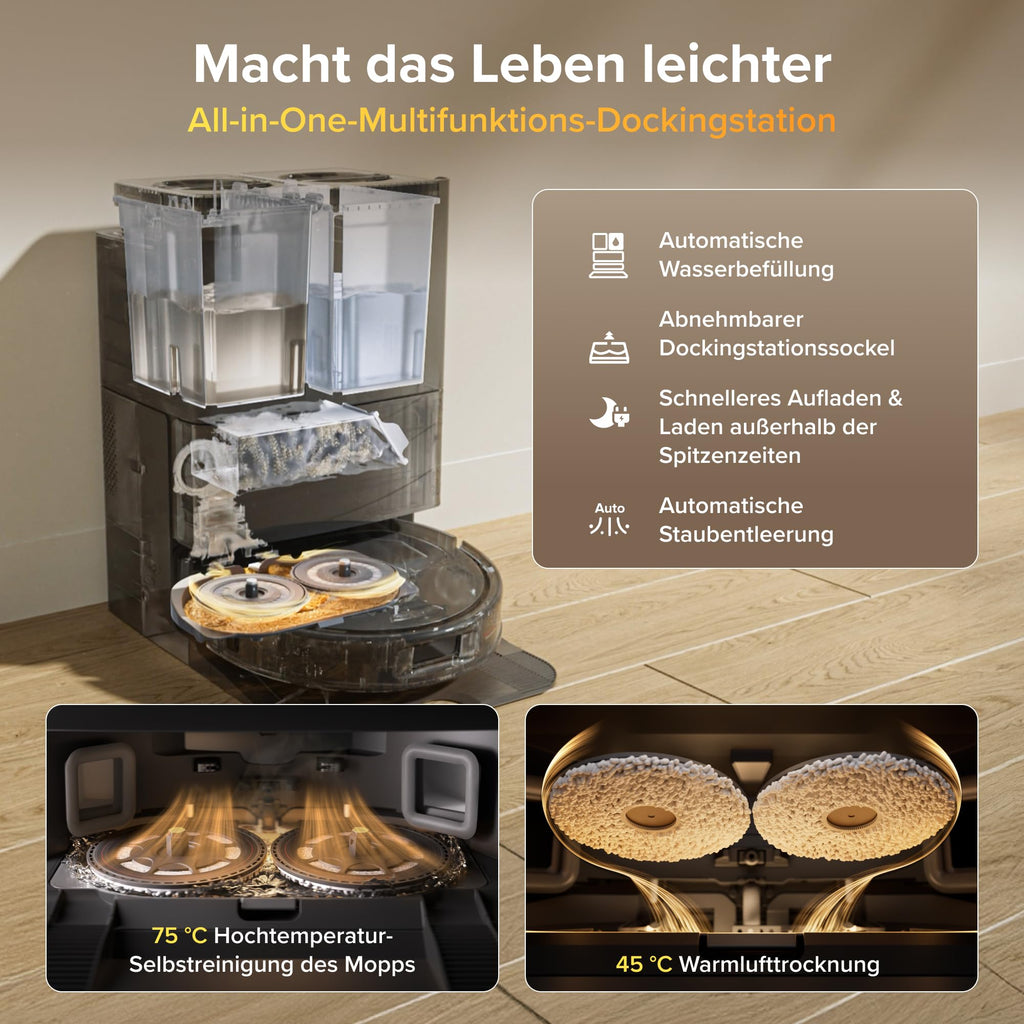 roborock Qrevo S Pro Saugroboter mit Wischfunktion 18.500 Pa Heißwasser-Reinigung Anti-Tangle