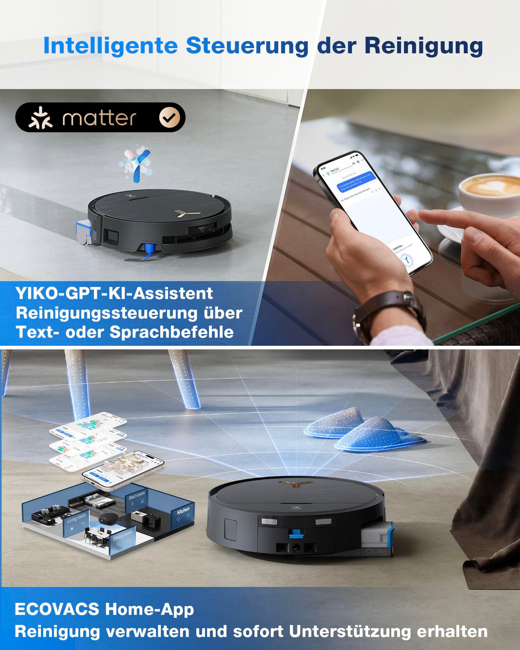 ECOVACS DEEBOT X9 PRO Omni Saugroboter mit Wischfunktion, 16.600 Pa, Absaugstation, Heißwasser-Moppwäsche
