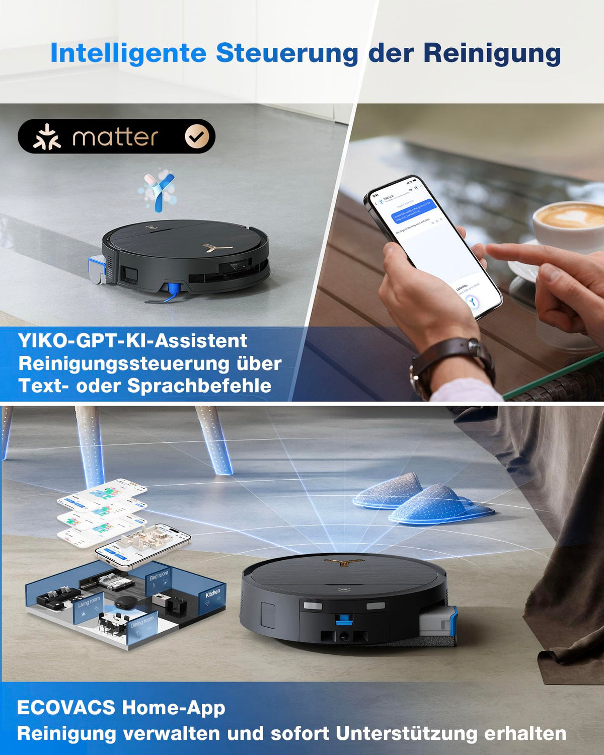 ECOVACS DEEBOT X9 PRO Omni Saugroboter mit Wischfunktion, 16.600 Pa, Absaugstation, Heißwasser-Moppwäsche