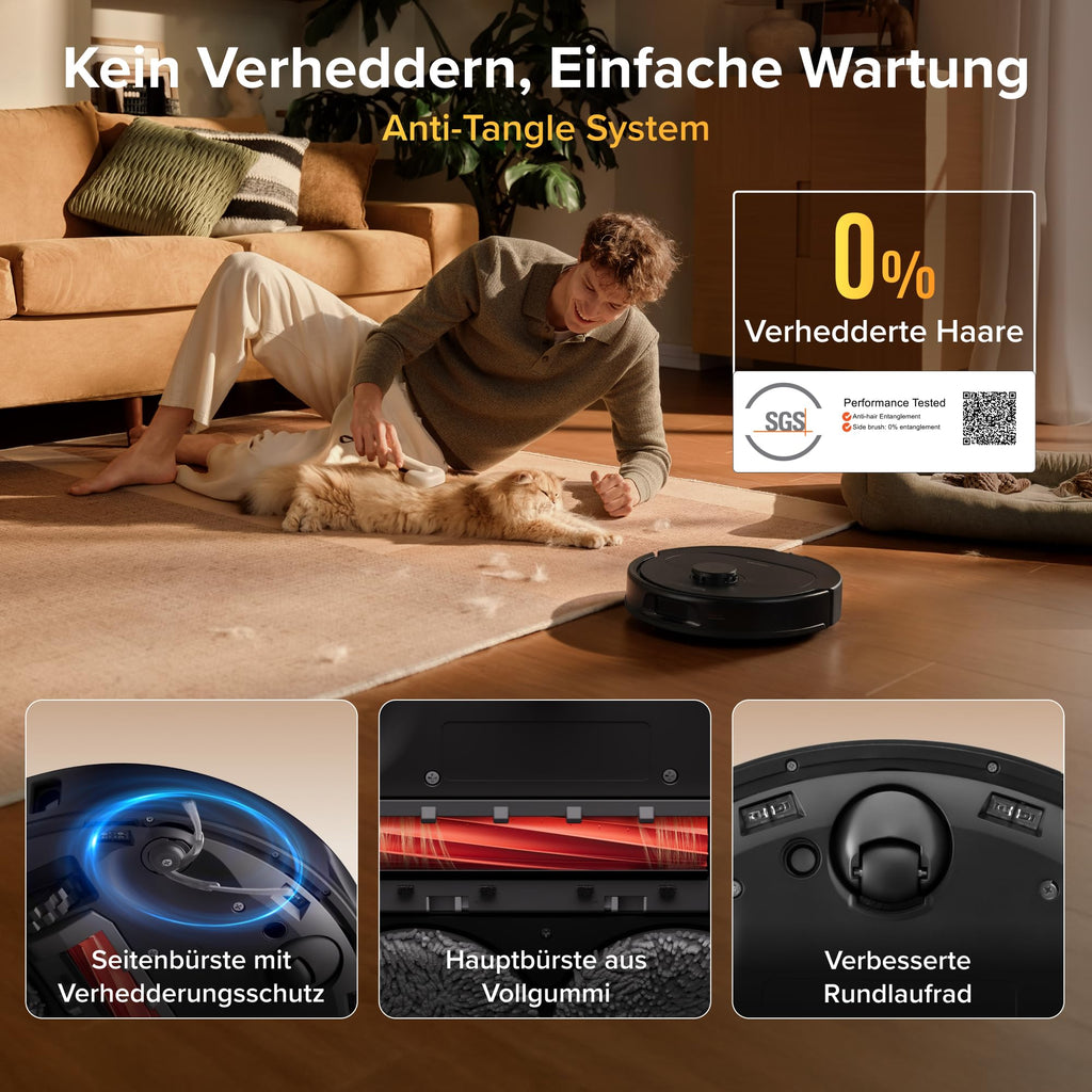 roborock Qrevo S Pro Saugroboter mit Wischfunktion 18.500 Pa Heißwasser-Reinigung Anti-Tangle