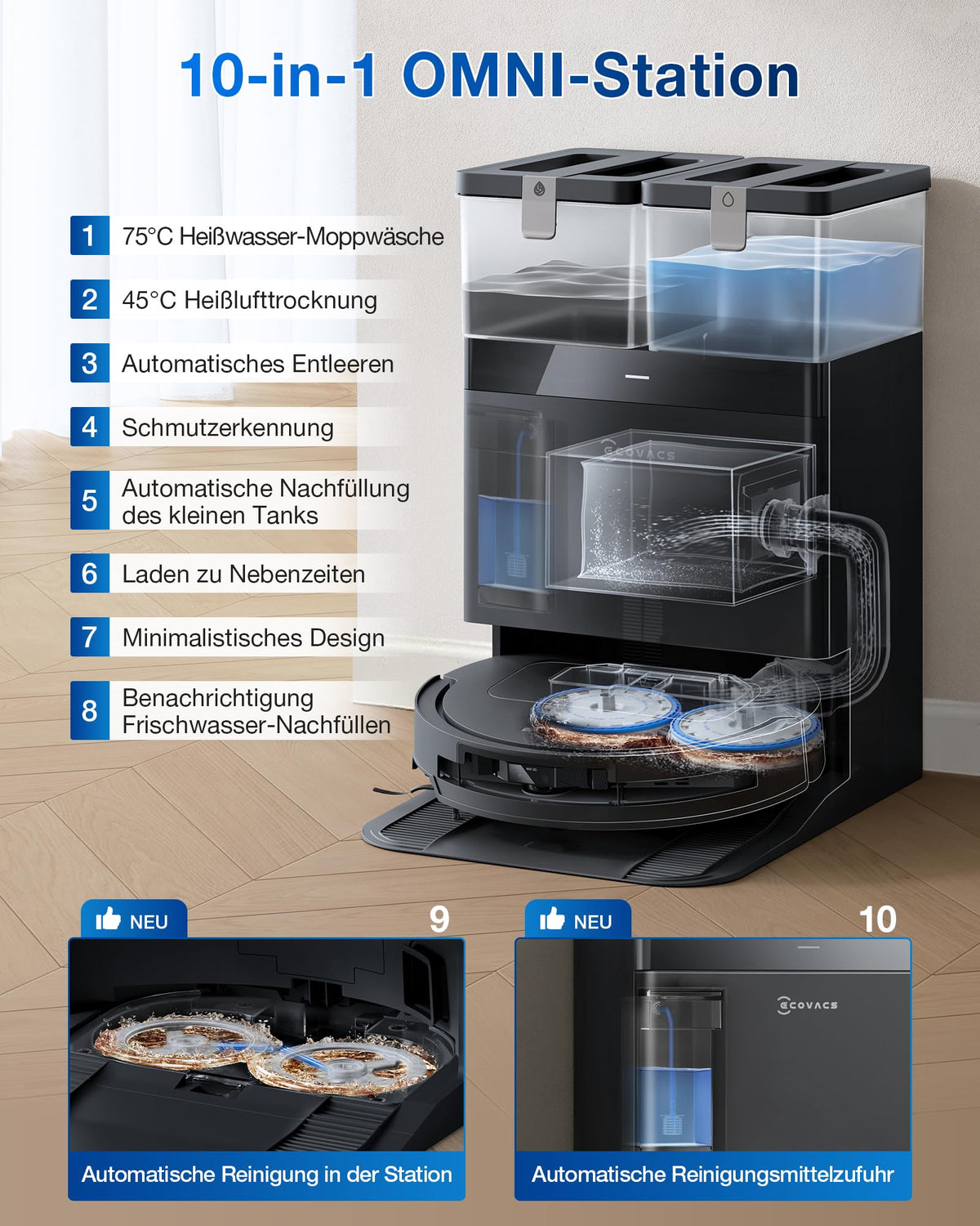 ECOVACS DEEBOT T50 PRO Omni Gen2 Saugroboter, 18.500Pa, ausfahrbare Kantenbürste, ZeroTangle 2.0