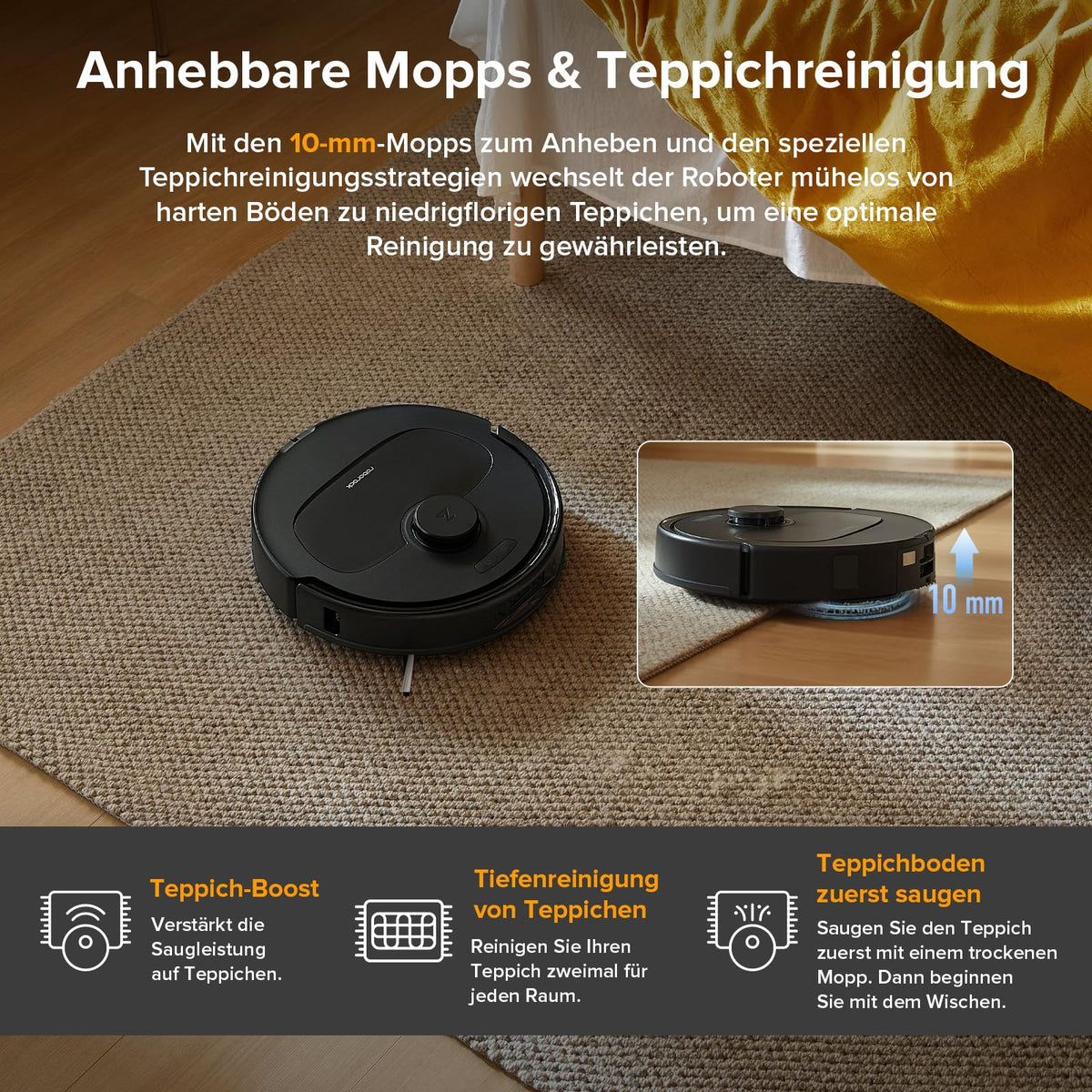 roborock Qrevo Saugroboter mit Wischfunktion, 8000Pa Saugkraft, Absaugstation, Anti-Verfilzung