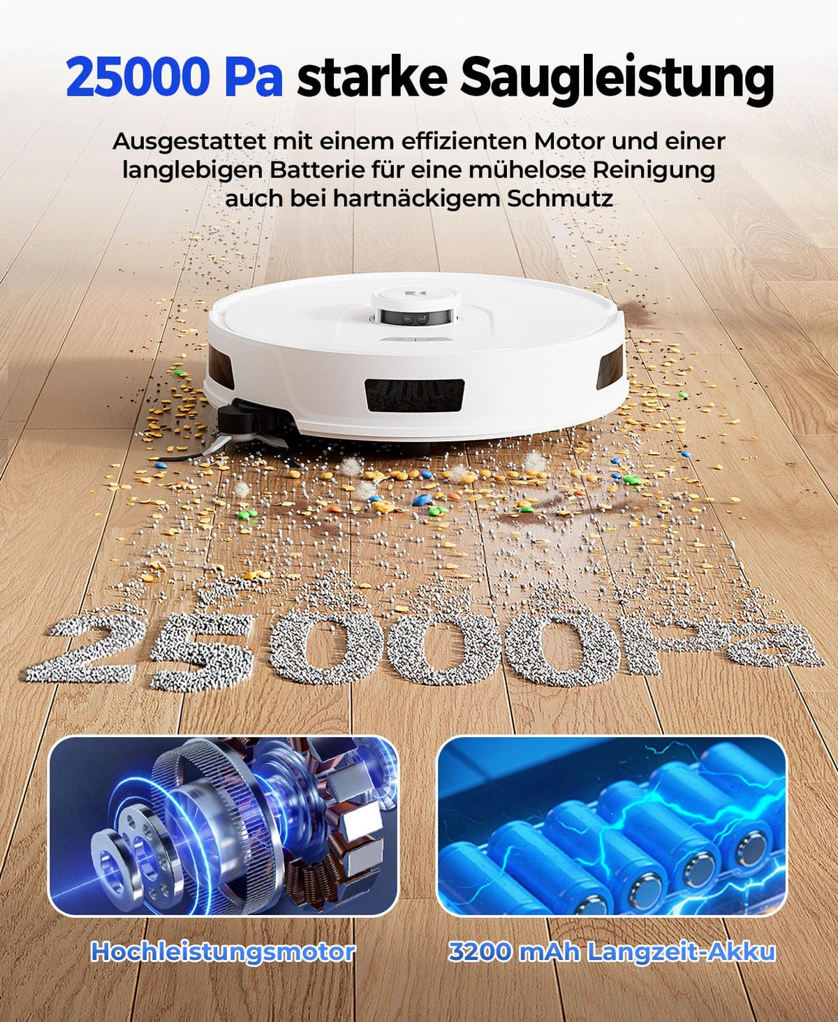 Redkey D8 Saugroboter 25000Pa Wischfunktion Absaugstation 4L Anti-Haar LiDAR Roboterstaubsauger Tierhaare