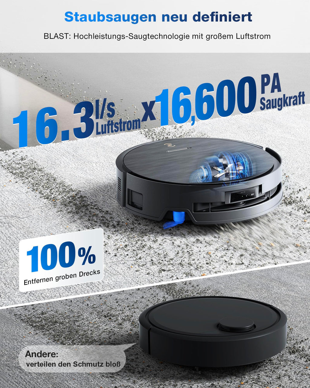 ECOVACS DEEBOT X9 PRO Omni Saugroboter mit Wischfunktion, 16.600 Pa, Absaugstation, Heißwasser-Moppwäsche